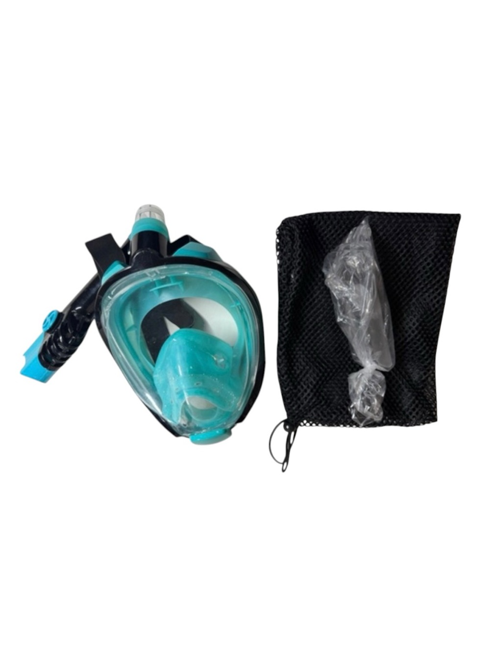 Full Face Snorkel Mask Set Turquoise Black w Mesh Carry Bag Accessories